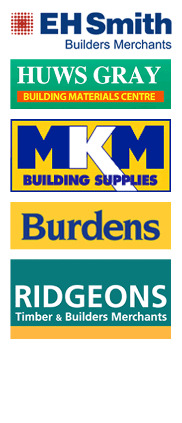 EH Smith, Travis Perkins, Huws Gray MKM Building Supplies, Jewson, Parker Building Supplies, Dove Contracts: See more of our suppliers